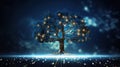 Futuristic digital tree with integrated circuit patterns as branches, symbolic of technology in harmony with nature Royalty Free Stock Photo