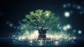 Futuristic digital tree with integrated circuit patterns as branches, symbolic of technology in harmony with nature Royalty Free Stock Photo