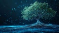 Futuristic digital tree of life with glowing data roots and particle effects, technology concept. Royalty Free Stock Photo