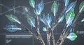 Futuristic Digital Tree with Neon Leaves and Binary Code Royalty Free Stock Photo