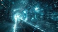 Futuristic digital tunnel with blue lights. Technology and data flow. AIG53.