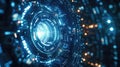 Futuristic digital tunnel with blue lights. Technology and data flow. AIG53.