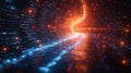 Futuristic Digital Tunnel with Glowing Lights and Binary Code