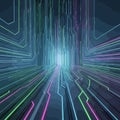 A futuristic digital tunnel illuminated with vibrant neon pathways and circuitlike designs Royalty Free Stock Photo