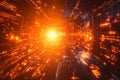 Abstract digital tunnel with glowing orange circuits and data streams, symbolizing futuristic technology and information flow Royalty Free Stock Photo