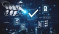 Futuristic Digital Validation System with Robotic Hand and Abstract Background Representing Technology and Verification Royalty Free Stock Photo