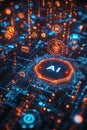 Futuristic digital visualization of AI technology in an illuminated virtual circuit Royalty Free Stock Photo