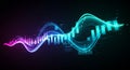 Futuristic digital visualization featuring a glowing, multicolored wave graph over a da Royalty Free Stock Photo