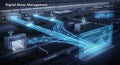 Futuristic digital water management system illustrating smart technology and data flow in modern infrastructure Royalty Free Stock Photo