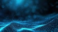 Futuristic digital wave with glowing blue particles on a dark background, AI Royalty Free Stock Photo