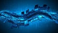 Futuristic digital wave of interconnected data streams and glowing blue circuits Royalty Free Stock Photo