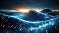 Futuristic digital wave landscape with glowing lights - generative ai Royalty Free Stock Photo