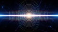 Futuristic digital wave technology abstract light speed tunnel with glowing core and binary code in space Royalty Free Stock Photo