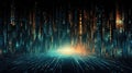 Futuristic Digital World with Binary Code Streams. Retro-Futuristic Binary Code Pixel Art Background, essence of