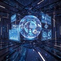 A futuristic digital world with holographic interfaces and data streams Royalty Free Stock Photo