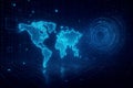 Futuristic Digital World Map with AI Interface and Grid global technology Royalty Free Stock Photo