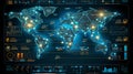 Futuristic Digital World Map with Data Visualizations Royalty Free Stock Photo