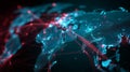 Futuristic Digital World Map With Glowing Network Connections and Data Nodes Royalty Free Stock Photo