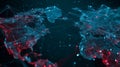 Futuristic Digital World Map With Glowing Network Connections and Data Nodes Royalty Free Stock Photo