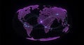 A glowing purple digital world map illustrating global communication and interconnected data networks. Royalty Free Stock Photo
