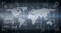 Futuristic digital world map interface displaying global data analysis. The map Royalty Free Stock Photo