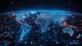 Futuristic digital world map showcasing interconnected global data networks