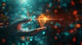 A futuristic disembodied hand holding a glowing digital key representing the power and control that comes with having Royalty Free Stock Photo