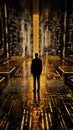 Futuristic display Black and yellow binary background adorned with symbols
