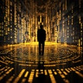 Futuristic display Black and yellow binary background adorned with symbols