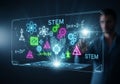 Futuristic display featuring STEM (Science, Technology, Engineering, Mathematics) elements. Symbols Royalty Free Stock Photo