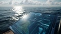 Futuristic display showing data on a boat with ocean view for navigation and data analysis at sea view Royalty Free Stock Photo