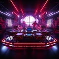 Futuristic DJ Setup with Immersive Lighting Effects