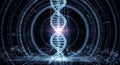 Futuristic DNA Double Helix with Binary Code and Network Connections Science Technology Royalty Free Stock Photo