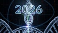 Futuristic 2026 DNA Helix Concept with Glowing Digital Effects Royalty Free Stock Photo