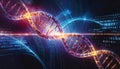 Futuristic DNA Helix Intertwined with Digital Binary Code and Light Trails double helix Royalty Free Stock Photo