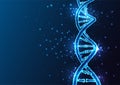 Futuristic DNA molecule in glowing low polygonal style on dark blue background. Helix DNA structure Royalty Free Stock Photo