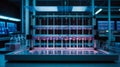 Futuristic DNA sequencing machine analyzing genetic material in lab