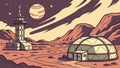 Futuristic dome on Mars. Space exploration concept. vector design Generative AI Royalty Free Stock Photo