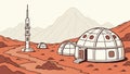 Futuristic domed research outpost in a desert, sci-fi exploration, vector design Generative AI Royalty Free Stock Photo
