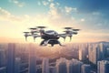 Futuristic drone delivery flying. Generate Ai