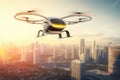 Futuristic drone delivery passenger. Generate Ai