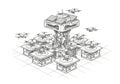 Futuristic drone hub concept features a central tower with solar Royalty Free Stock Photo