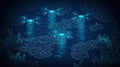 Futuristic Drones Exploring Underwater Landscapes in a Digital Oceanic World Royalty Free Stock Photo