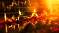 Futuristic and dynamic financial market chart with uptrend candlestick graph pattern and golden bar background Conceptual data
