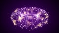 Futuristic dynamic wireframe torus on a purple background. The flow of scientific data. Futuristic digital technology. 3D