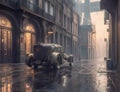 Futuristic Dystopia: Steampunk Car in Empty Street