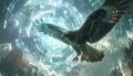 Futuristic Eagle Soaring Through Digital Landscape Royalty Free Stock Photo