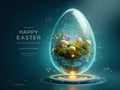 Futuristic Easter poster featuring a large, glowing glassmorphism egg with internal lighting and tech circuit patterns Hovering Royalty Free Stock Photo
