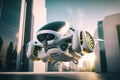 Futuristic Eco Friendly Flying Drone in City Illustration, Air Passenger Transport Concept, Futuristic Taxi, Generative AI Royalty Free Stock Photo