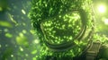 Futuristic eco-warrior with greenery-infused helmet Royalty Free Stock Photo